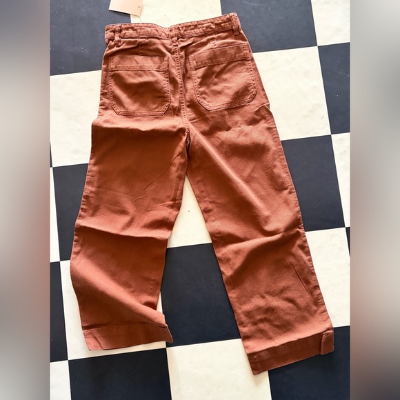 Quince Stretch Cotton Twill Wide-Leg Crop Pant Rust Brown High Rise Size 29 NEW - Picture 5 of 6
